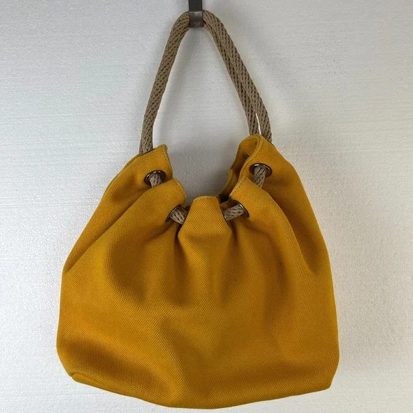 Michael Kors Marina Mustard Yellow Large Canvas Tote Handbag Rope Handle Hobo - Picture 2 of 16